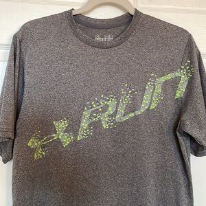 Under Armour Heat Gear T shirt Medium Men's Gray Green short sleeve Run RUNNING